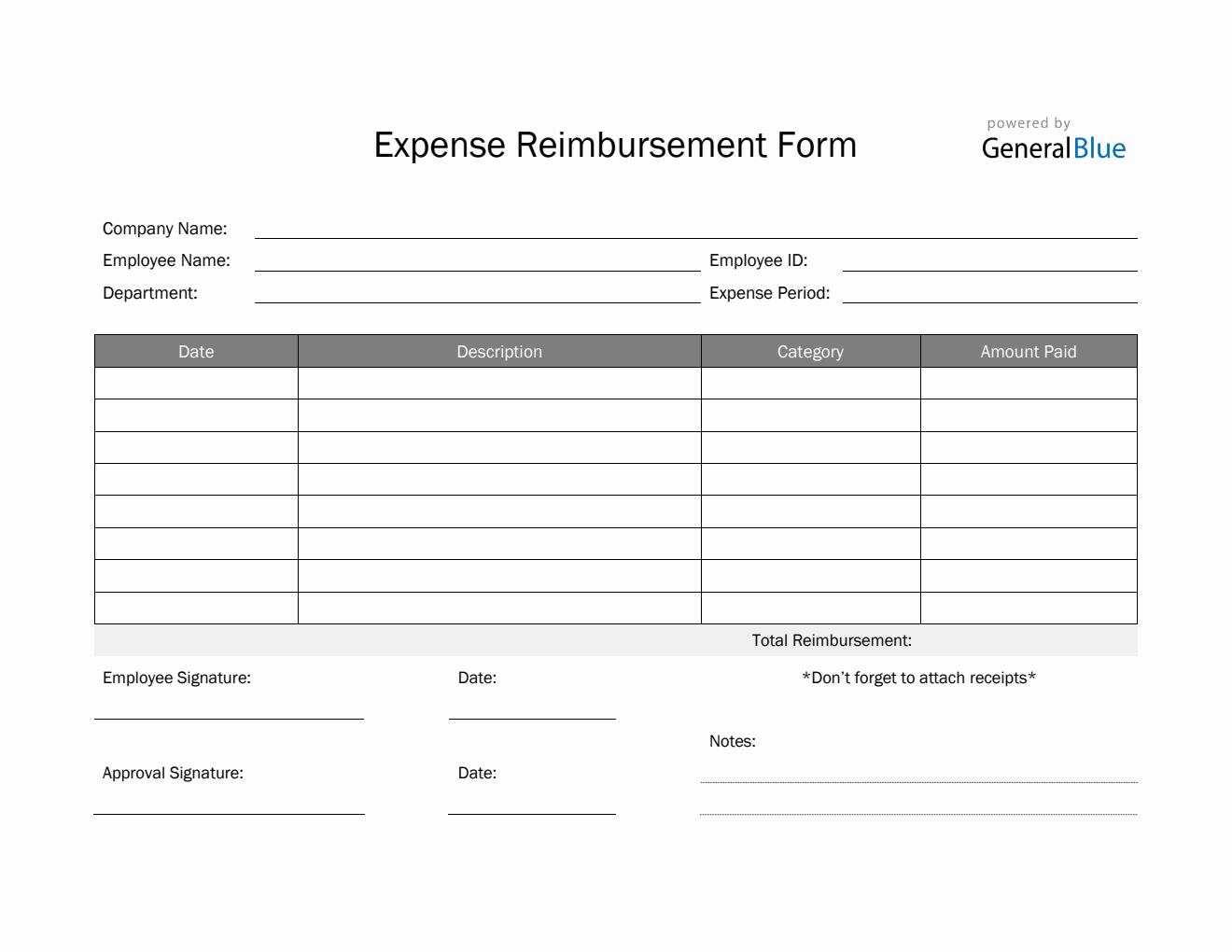 Simple Expense Reimbursement Form in PDF (Gray)