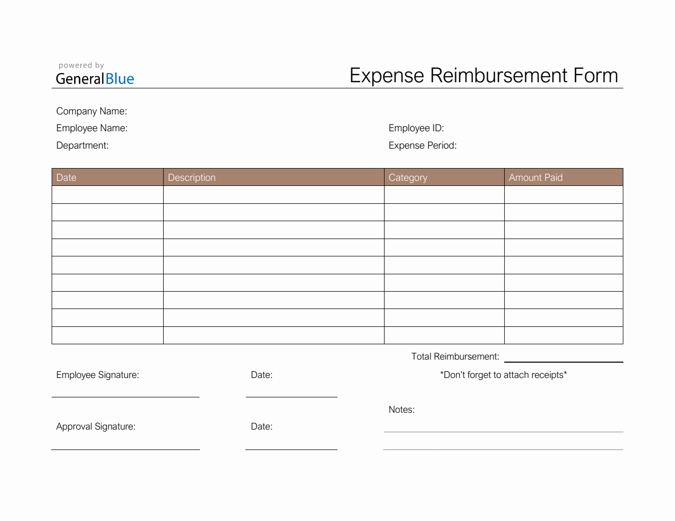 Simple Expense Reimbursement Form in PDF (Simple)