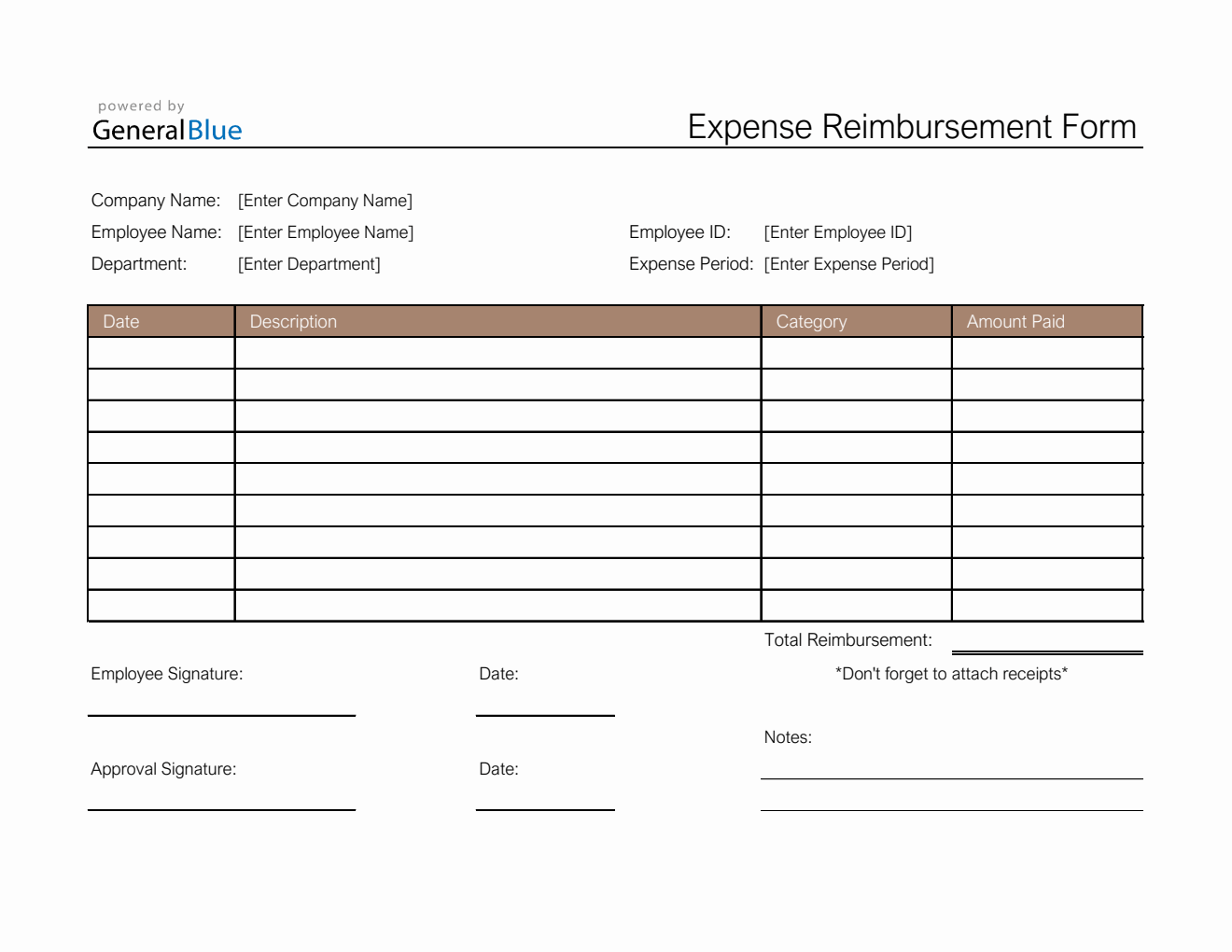 Simple Expense Reimbursement Form in Excel (Simple)