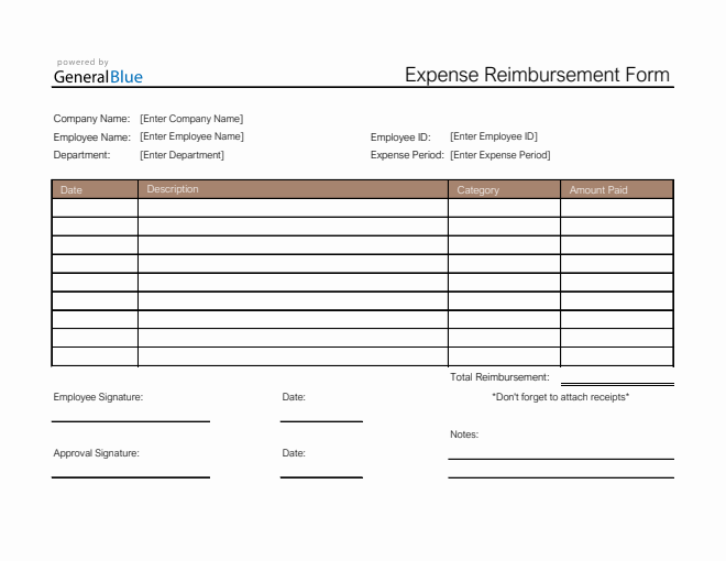 Simple Expense Reimbursement Form in Excel (Simple)