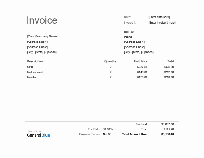 Simple Invoice with Tax in Excel (Basic)
