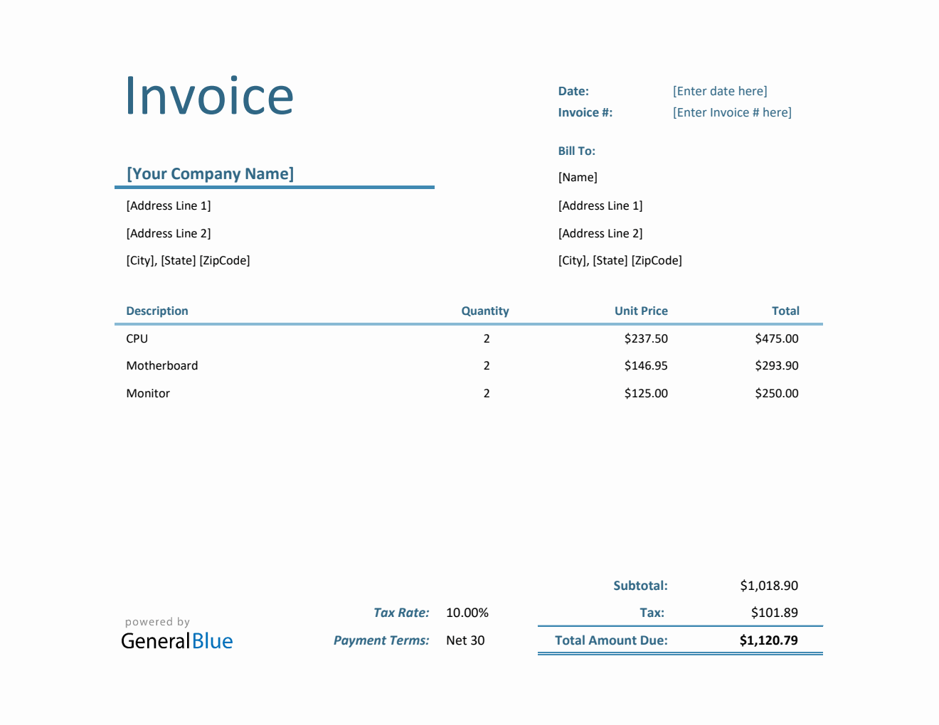 Free Excel Invoice Templates