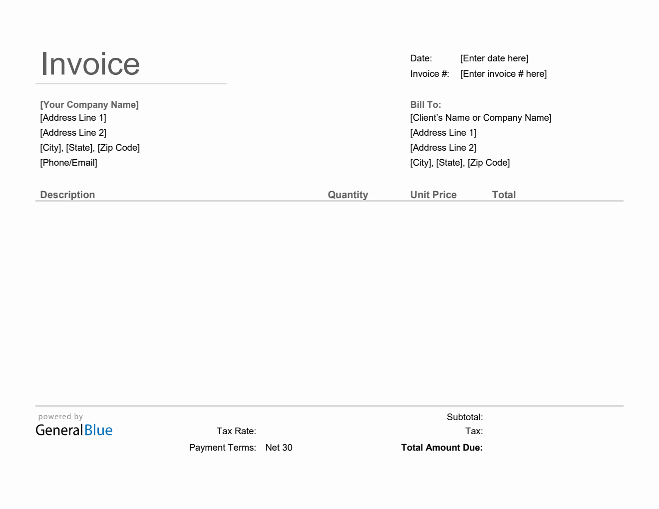 Simple Invoice with Tax in Word (Basic)