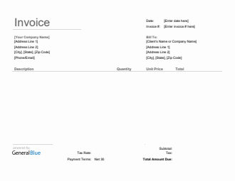 Simple Invoice with Tax in Word (Basic)