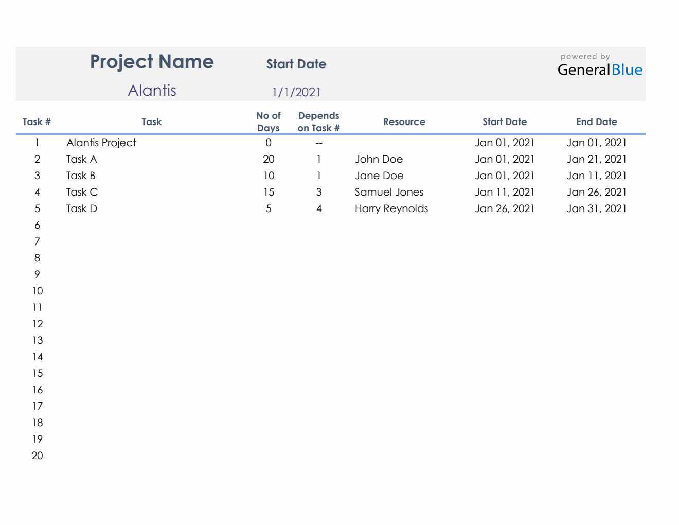 Simple Project Plan Template in Excel