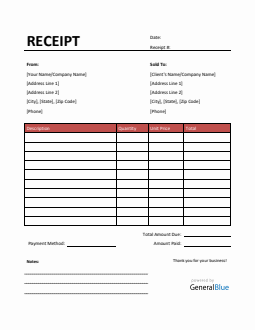 Simple Receipt Template in Word (Red)