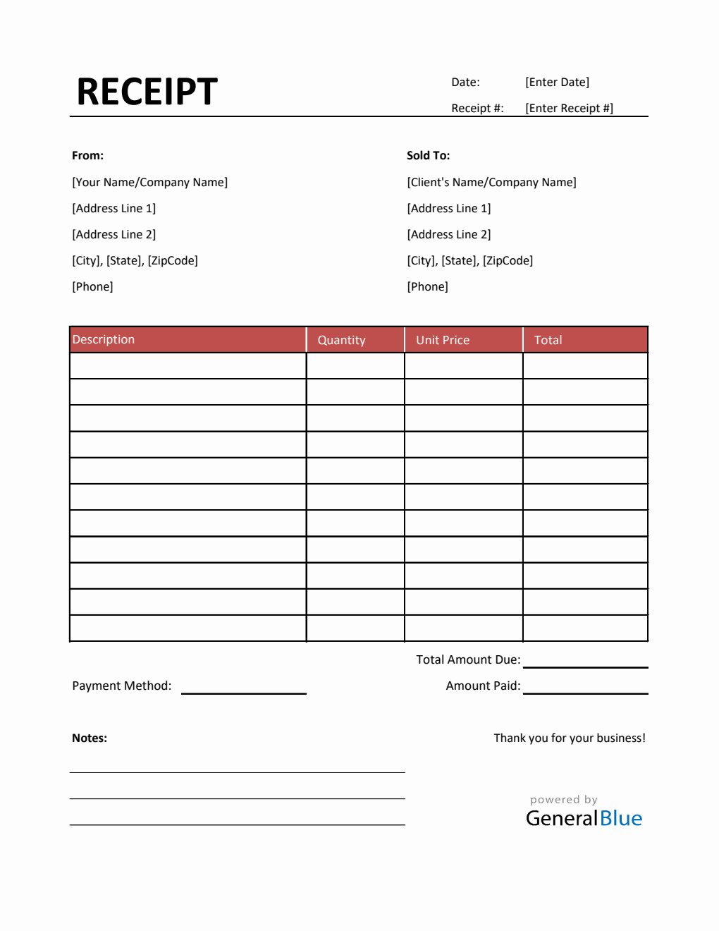 simple receipt template in excel red