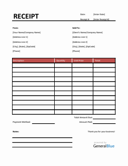 Simple Receipt Template in PDF (Red)