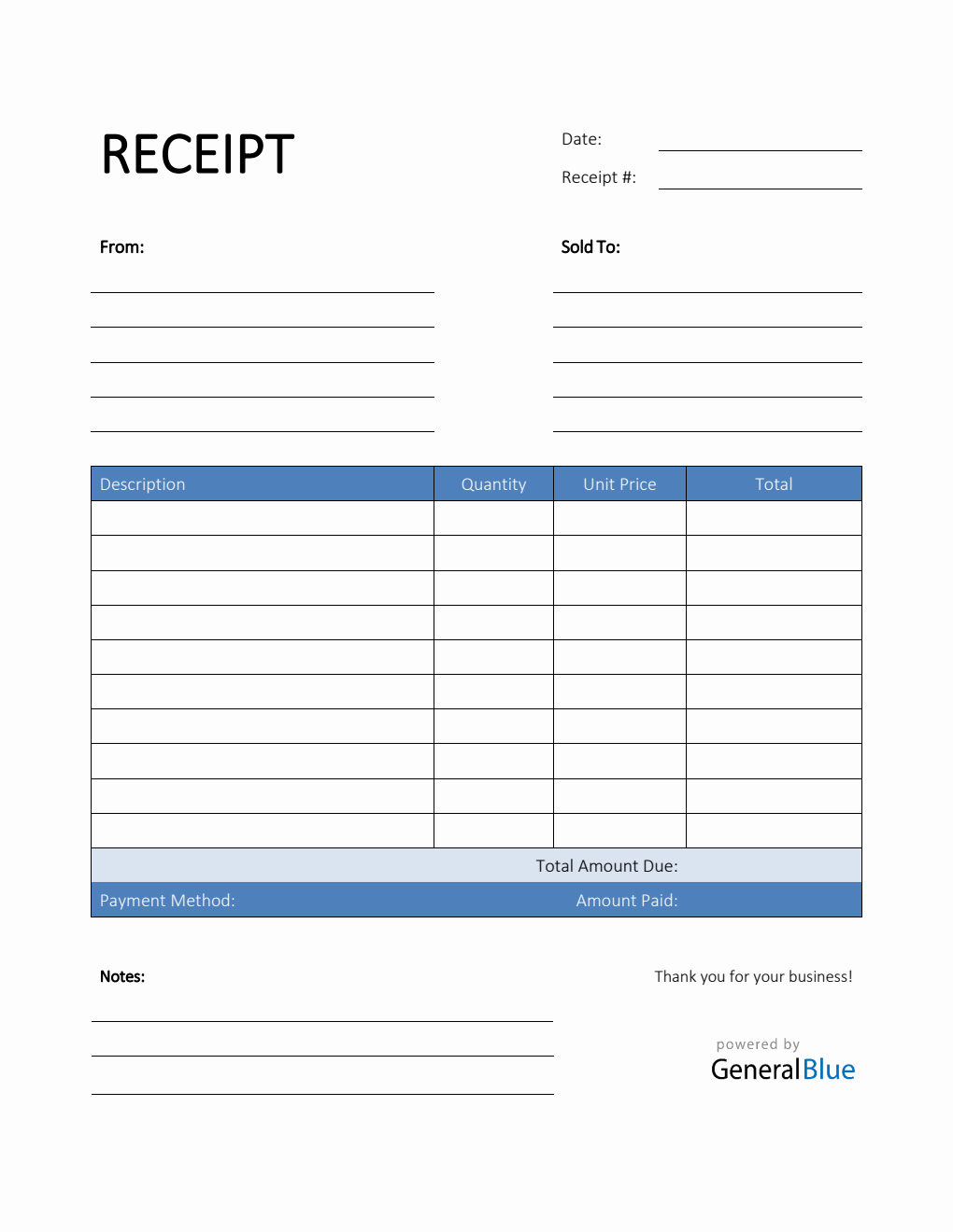 Simple Receipt Template in PDF (Blue)