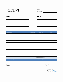 Simple Receipt Template in PDF (Blue)