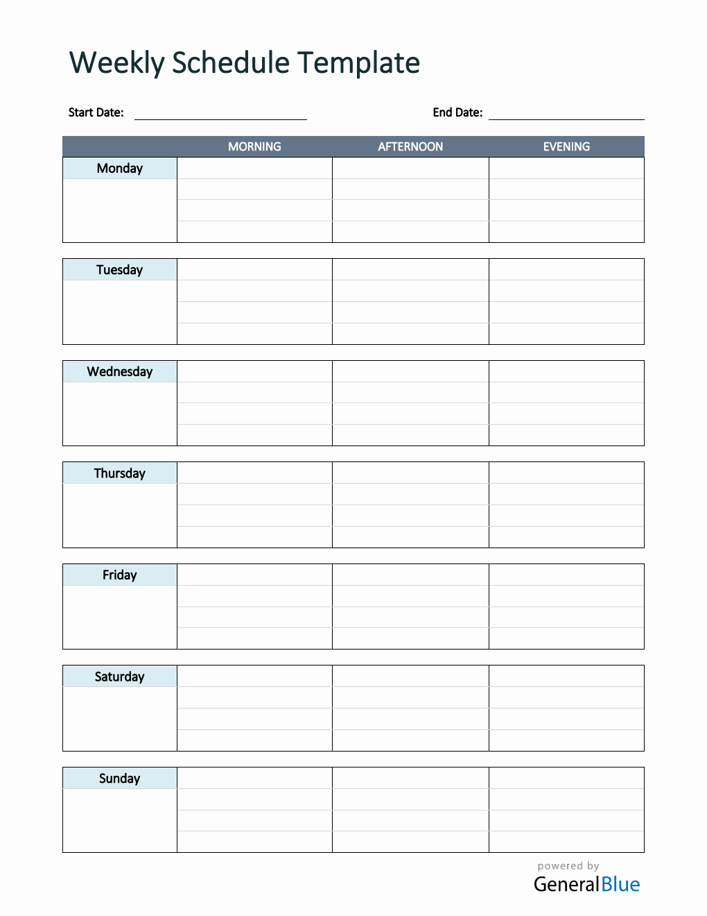 Simple Weekly Schedule Template in PDF