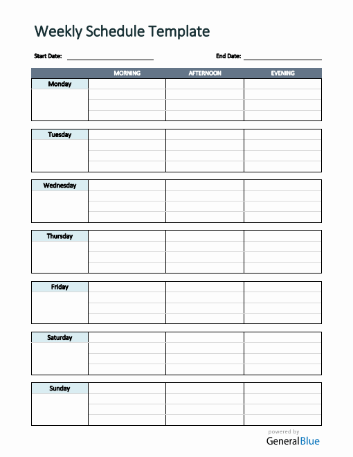 Simple Weekly Schedule Template in PDF