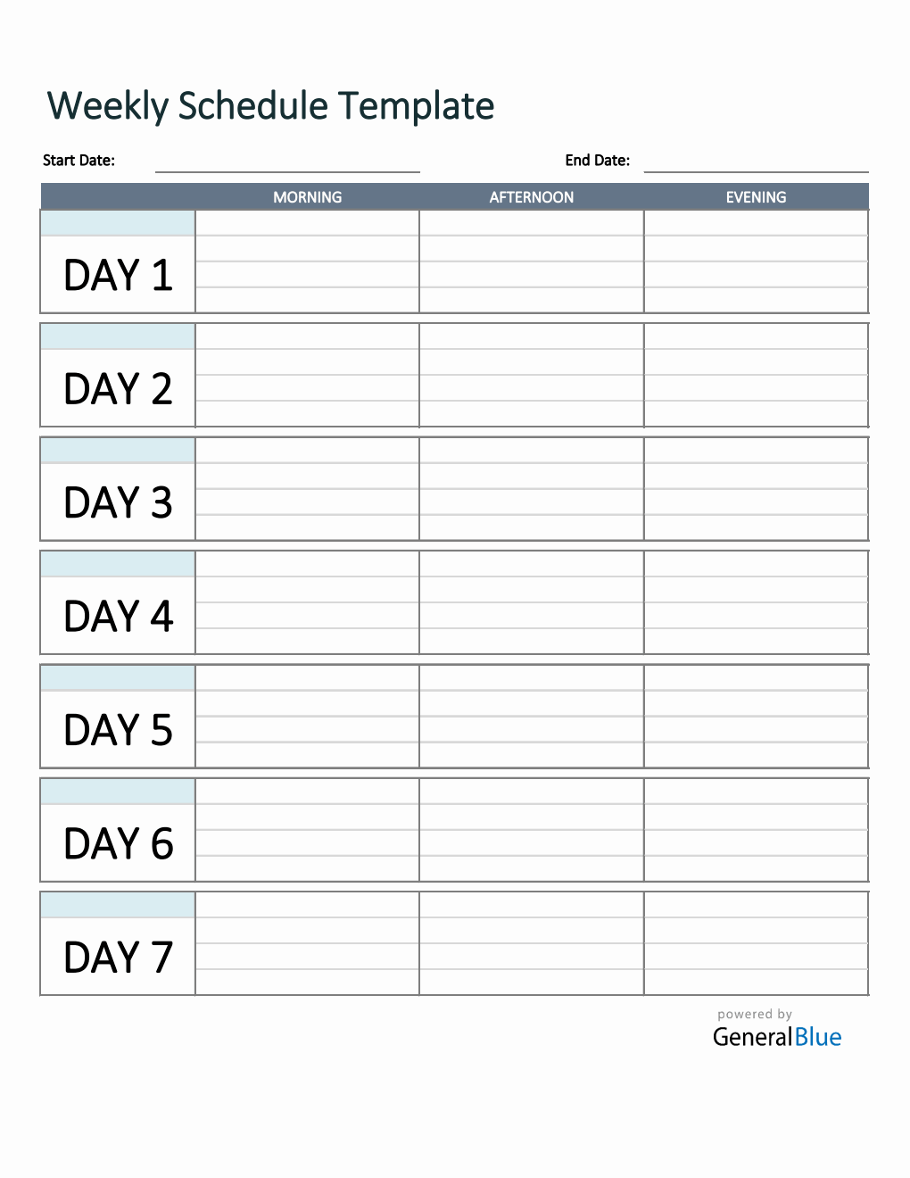 Simple Weekly Schedule Template in Excel