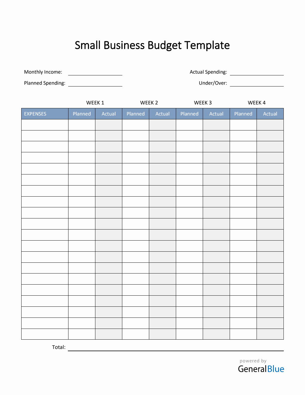 Small Business Budget Template in PDF (Basic)