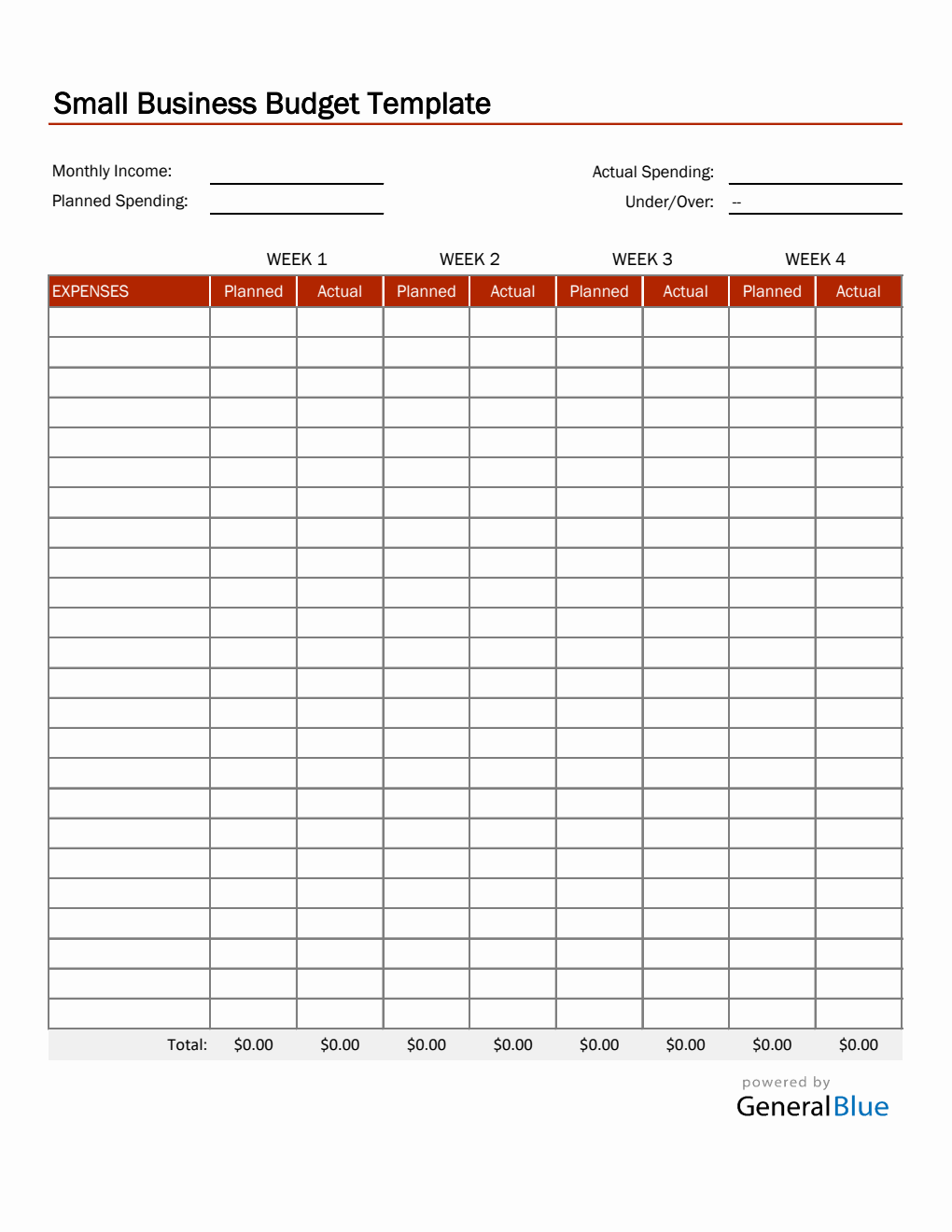 Small Business Budget Template in Excel (Red)