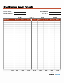 Small Business Budget Template in PDF (Red)