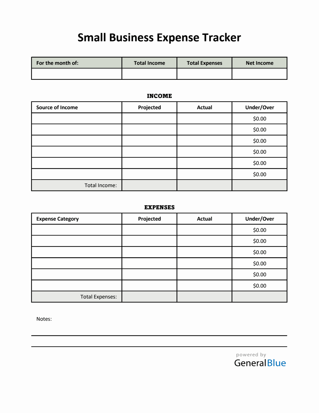 Small Business Expense Tracker in Excel (Green)