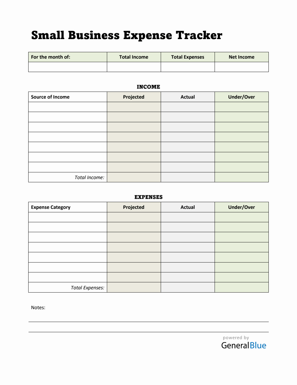 Small Business Expense Tracker in PDF (Highlighted)