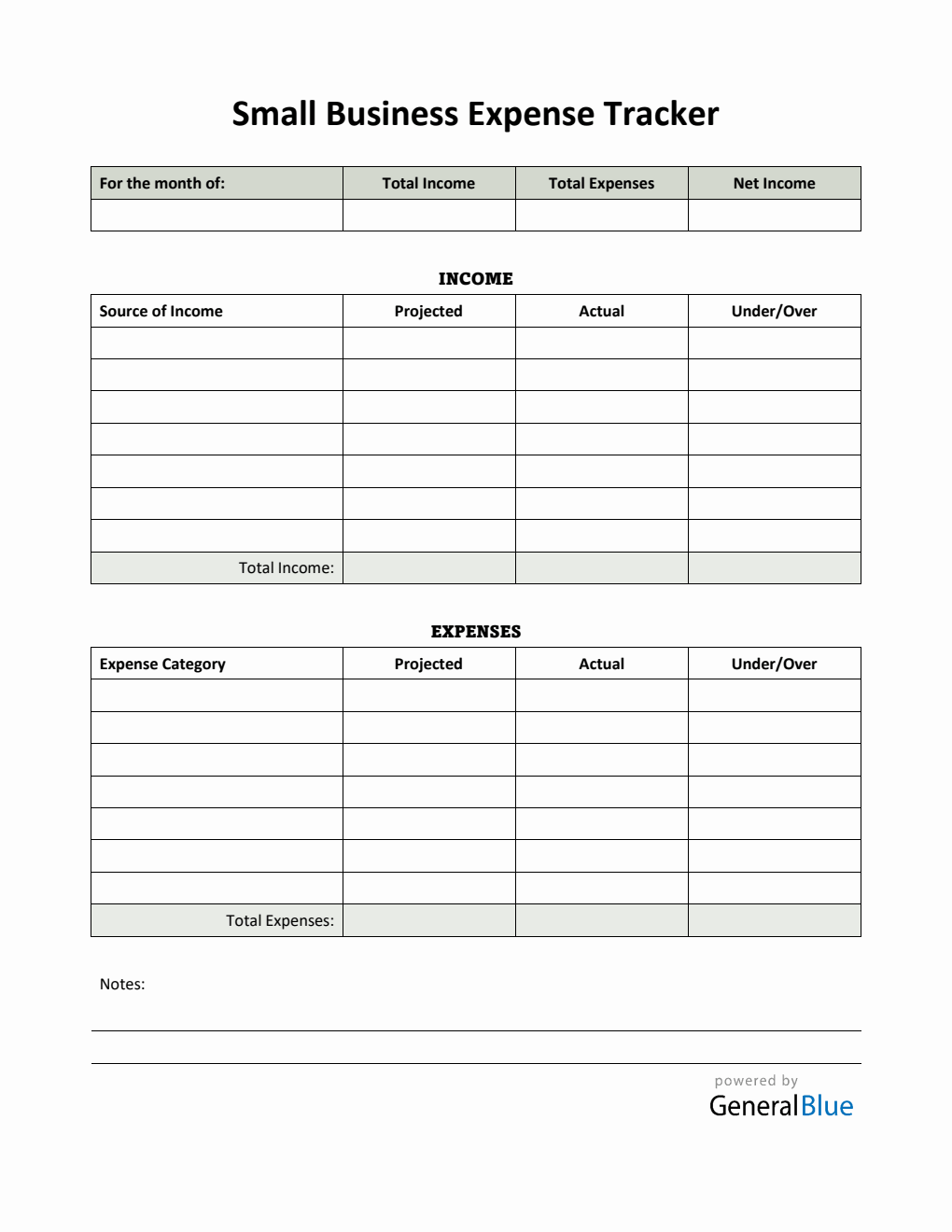 Small Business Expense Tracker in PDF (Green)