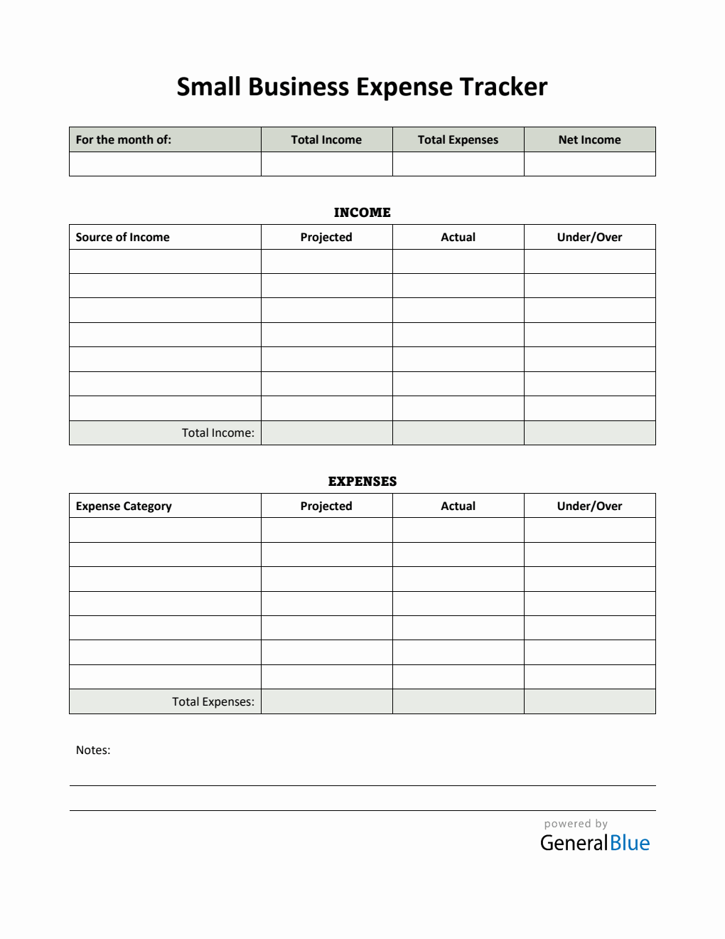 Small Business Expense Tracker in Word (Green)