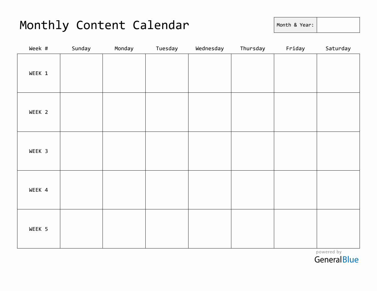 Printable Social Content Calendar (Word)
