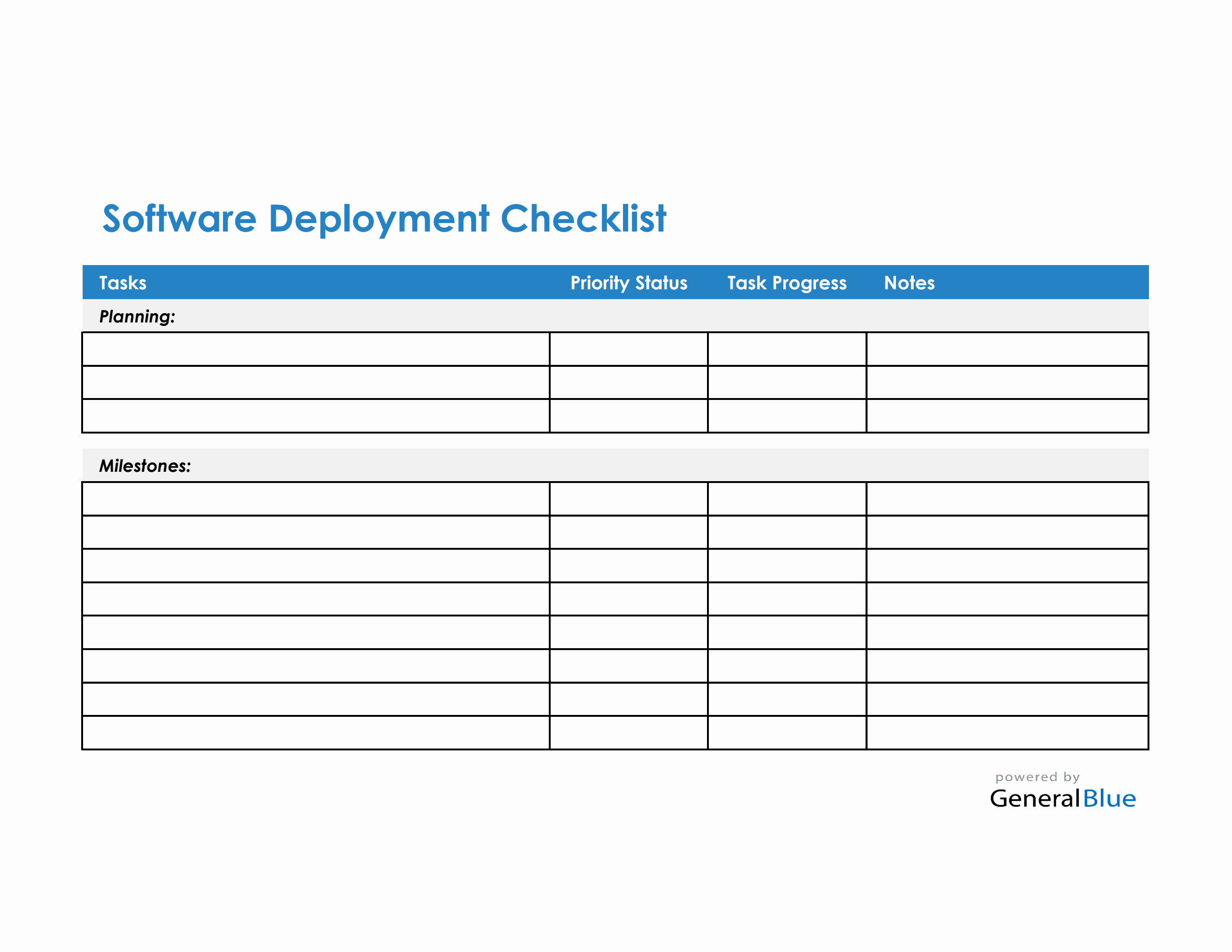 Software and System Deployment Checklist in Excel