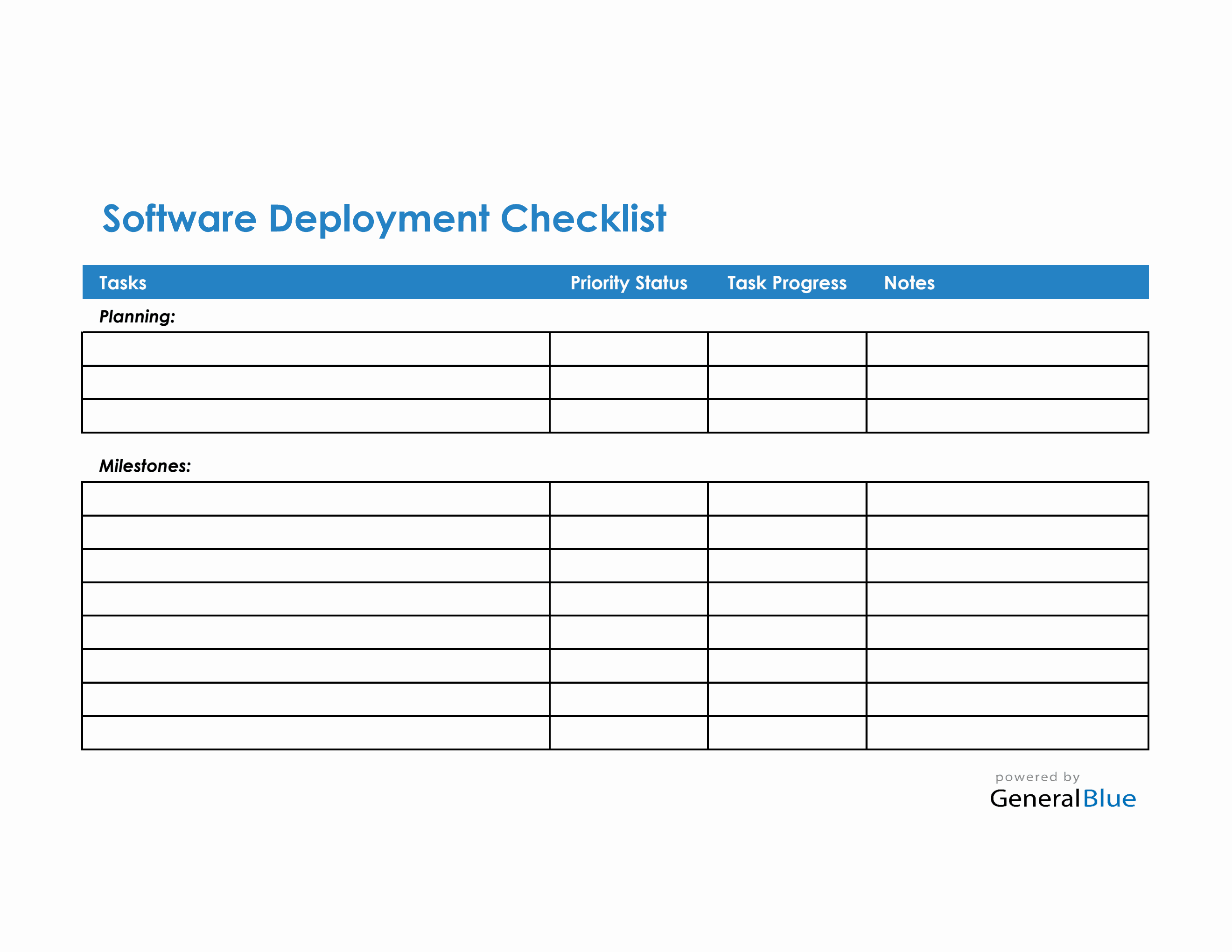 Software and System Deployment Checklist in Excel