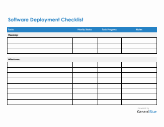 Software and System Deployment Checklist in Excel
