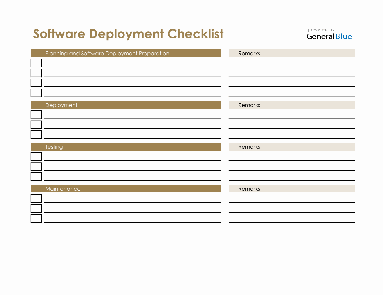 Software Deployment Checklist in Excel