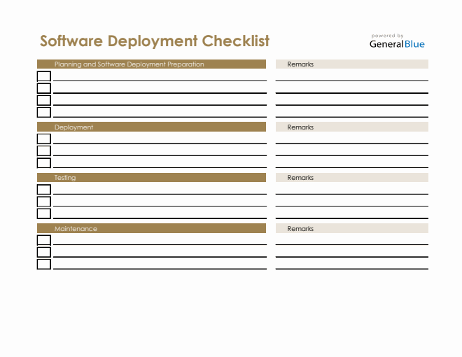 Software Deployment Checklist in Excel
