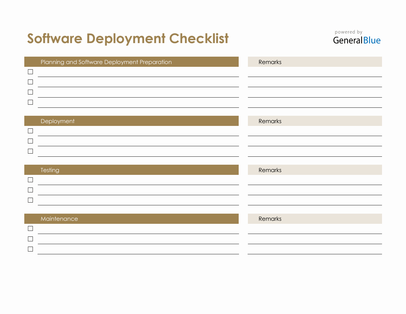 Software Deployment Checklist in Excel