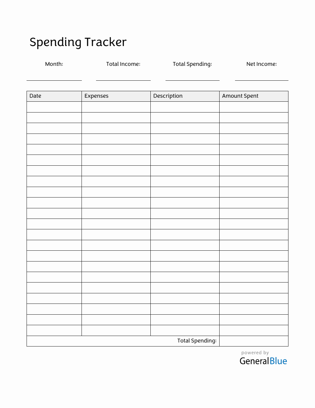 Spending Tracker in Word (Printable)