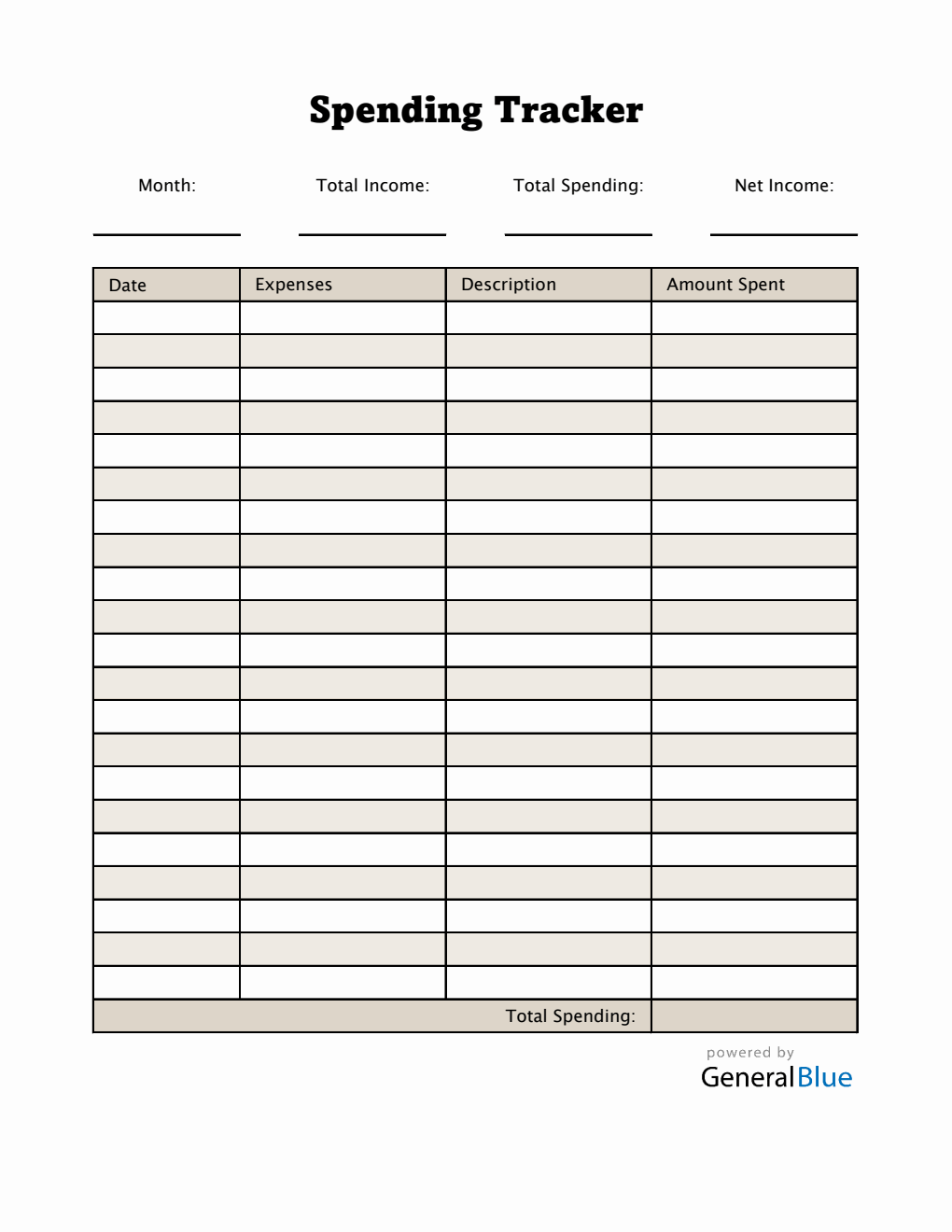 Spending Tracker in Excel (Striped)