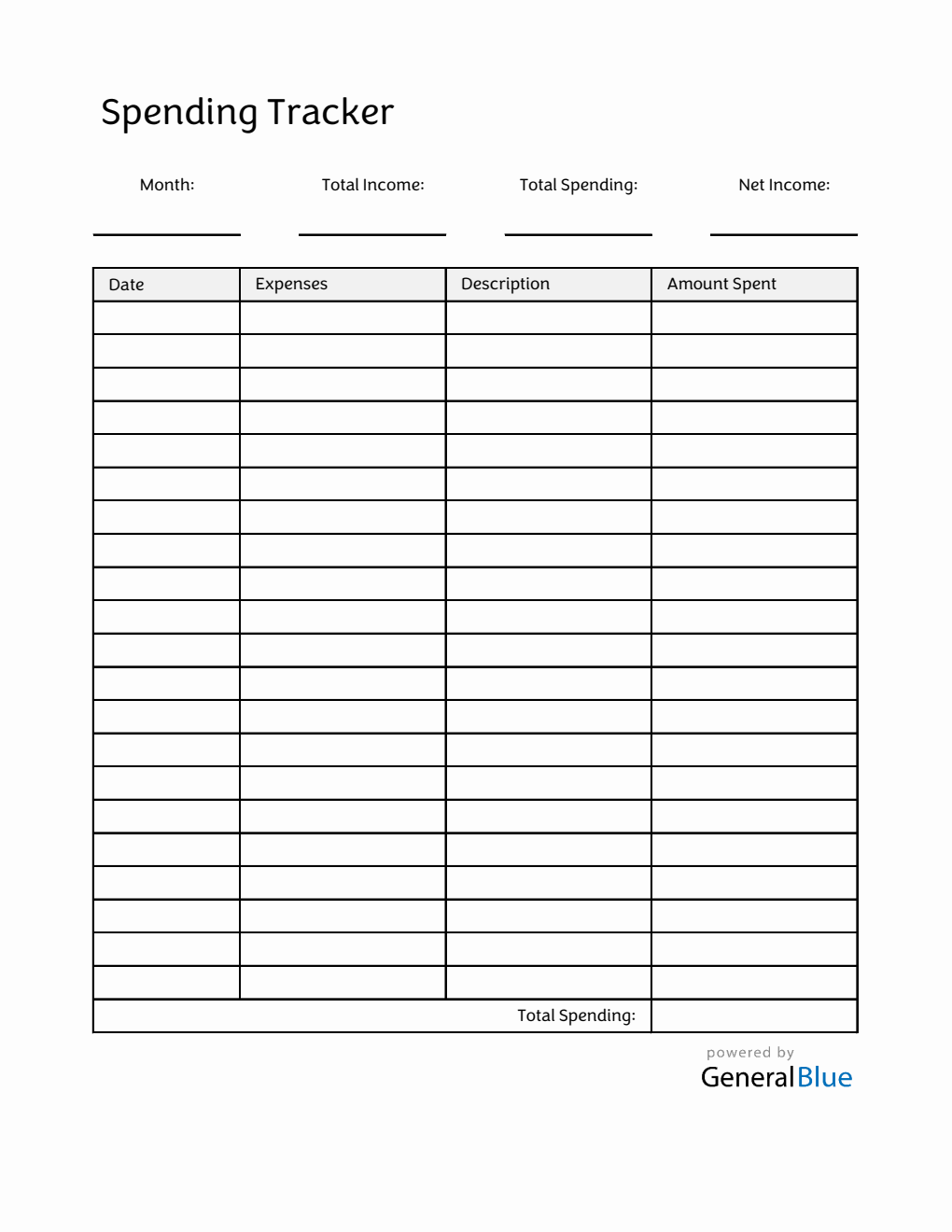 Spending Tracker in Excel (Printable)