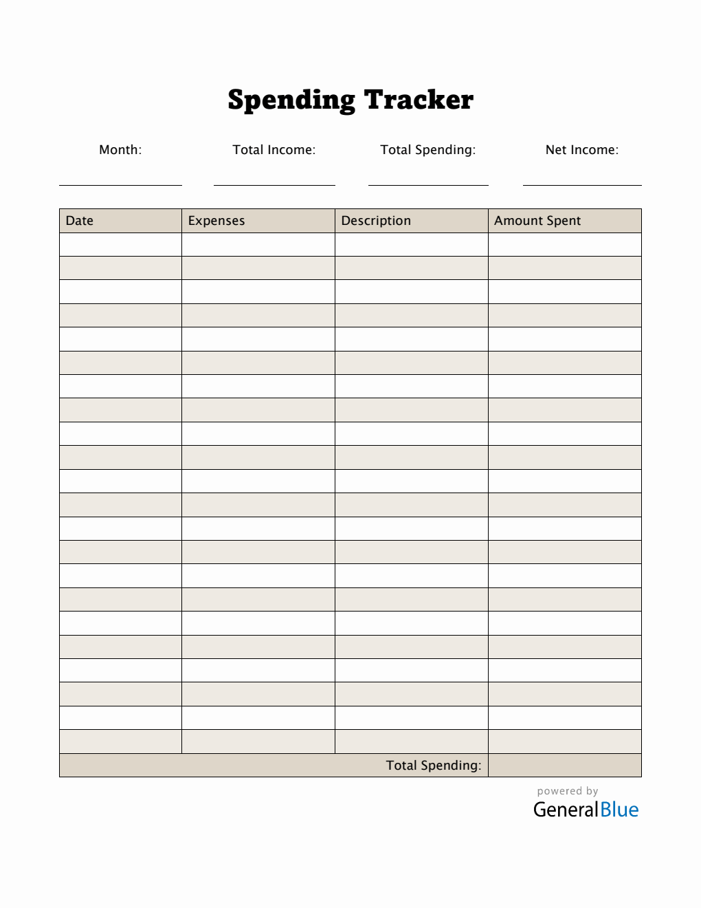 Spending Tracker in Word (Striped)