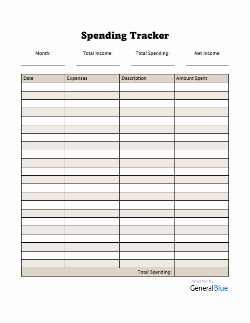 Spending Tracker in Word (Striped)