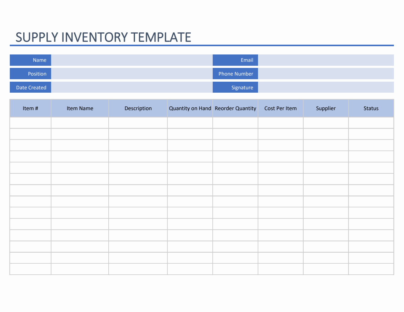 Excel Supply Inventory Template