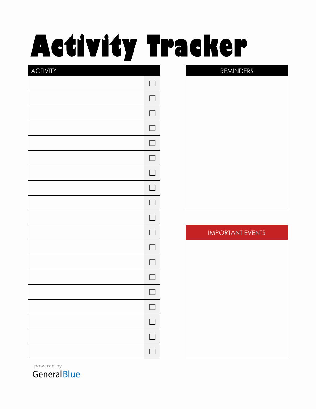 Activity Tracker with Checklist (Customizable in Word)