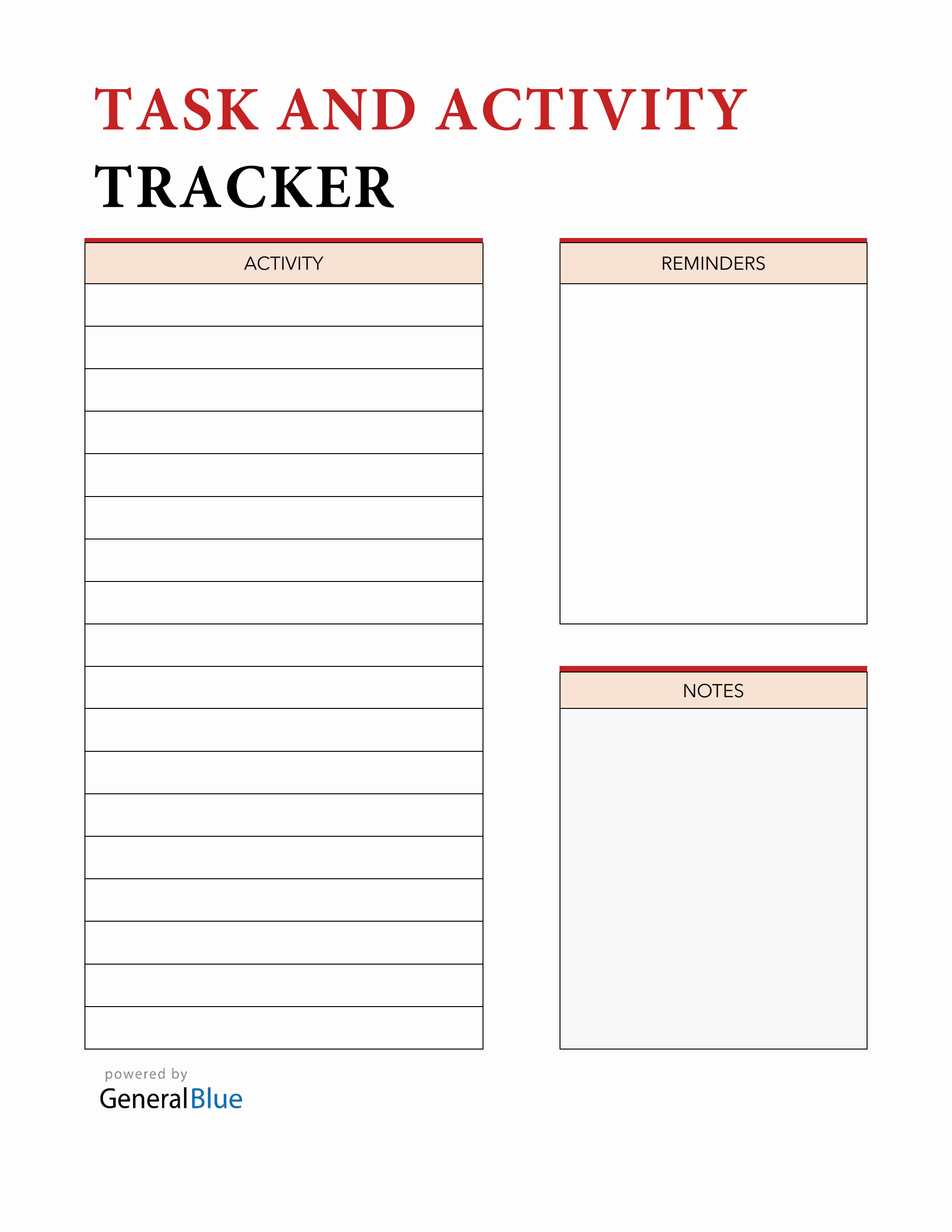 Task and Activity Planner Template in PDF