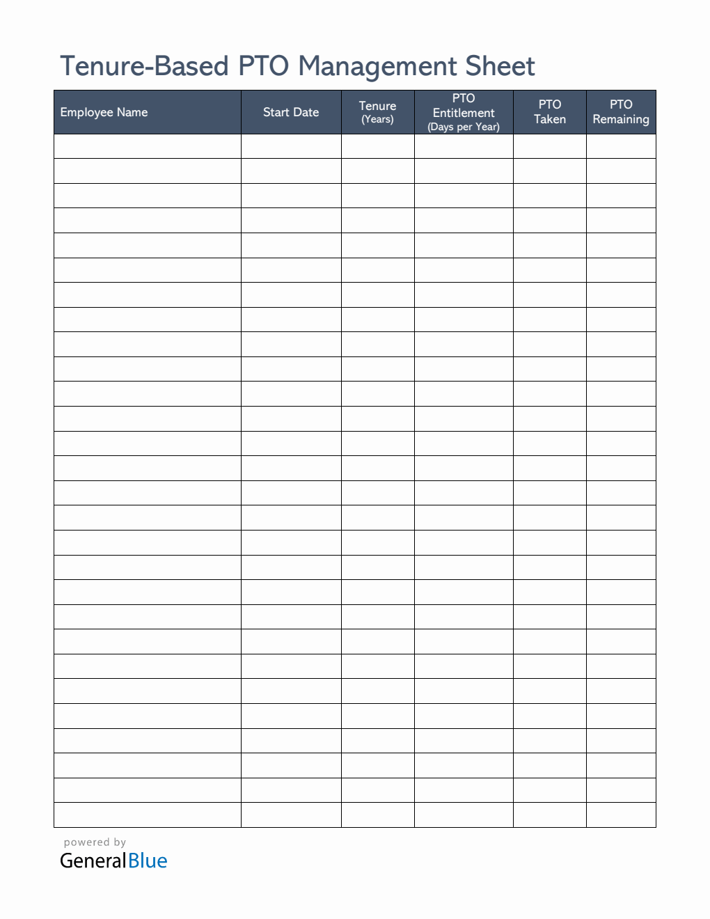 Tenure-Based PTO Management Sheet Template (Word)