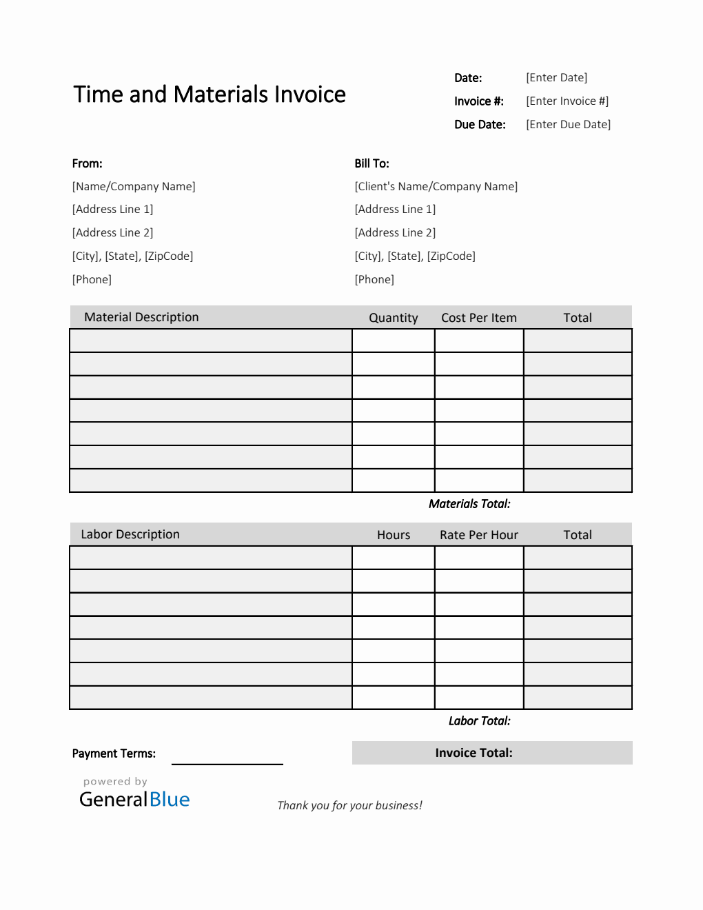 Time and Materials Invoice in Excel (Simple)