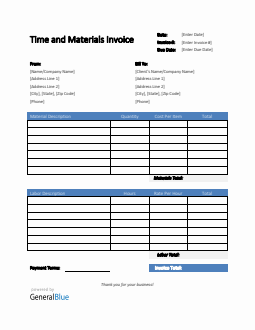 Time and Materials Invoice in Word (Blue)