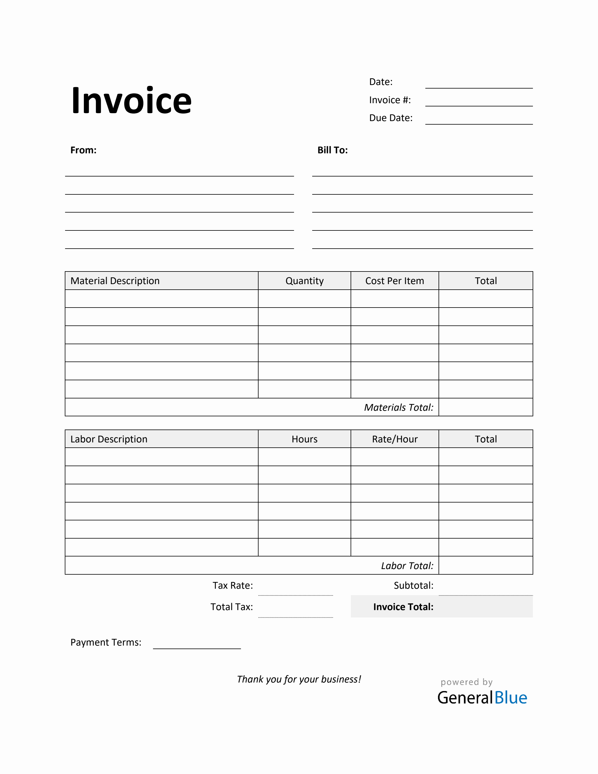 Time and Materials Invoice with Tax Calculation in PDF (Simple) Time and Materials Invoice with Tax Calculation in PDF (Simple)
