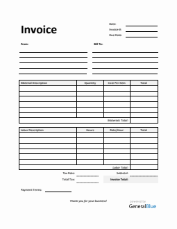 Time and Materials Invoice with Tax Calculation in Excel (Simple)