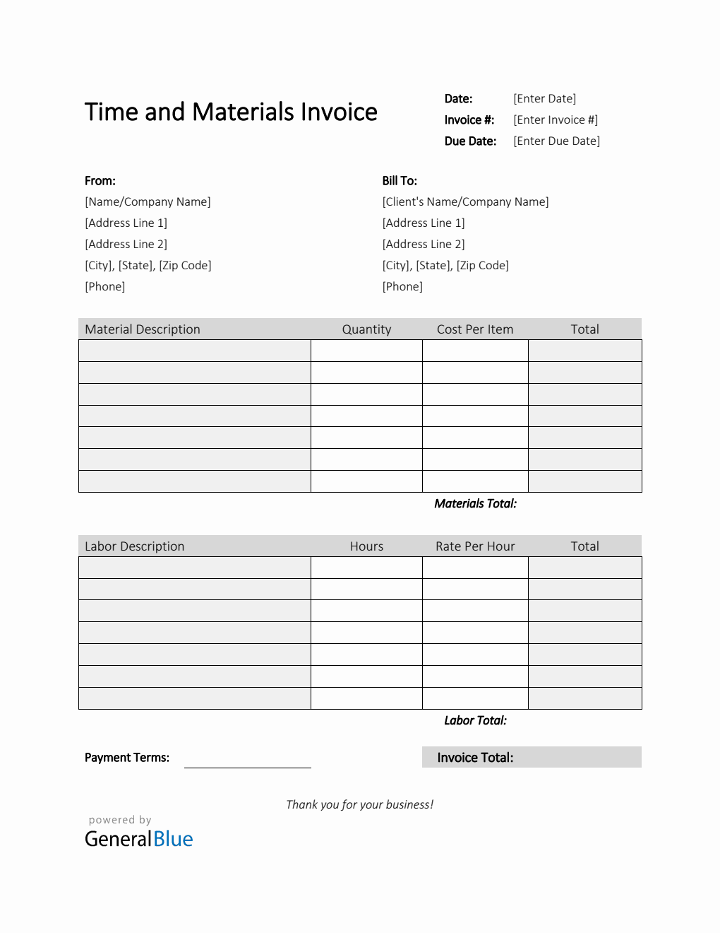 Time and Materials Invoice in Word (Simple)