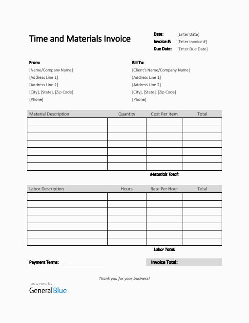 Time and Materials Invoice in Word (Simple)
