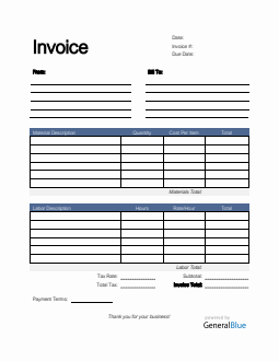 Time and Materials Invoice with Tax Calculation in PDF (Colorful)