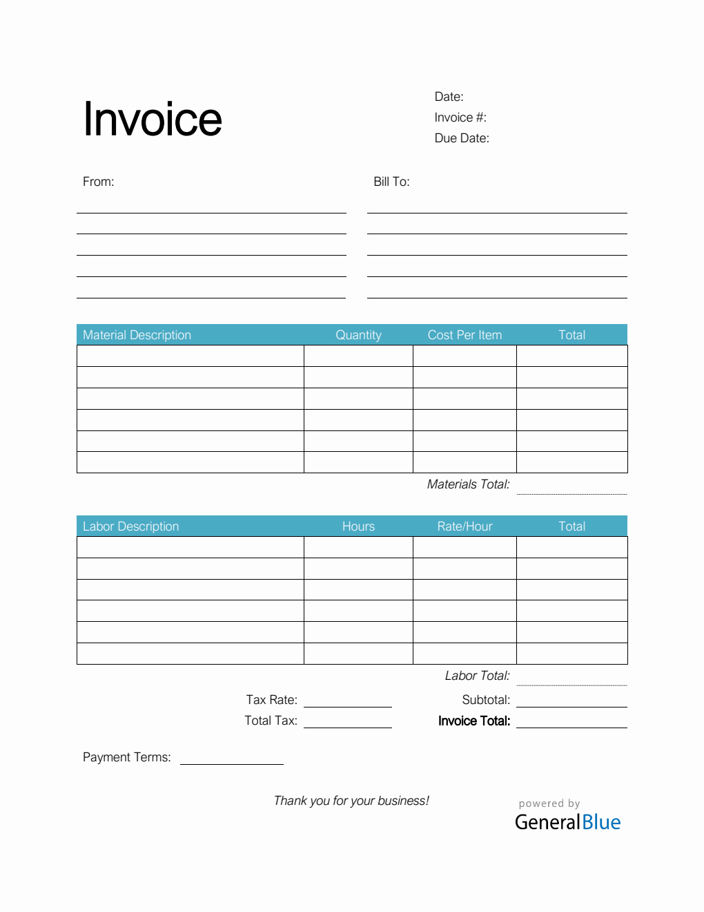 Time and Materials Invoice with Tax Calculation in PDF (Basic)