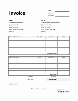 Time and Materials Invoice with Tax Calculation in Excel (Simple)