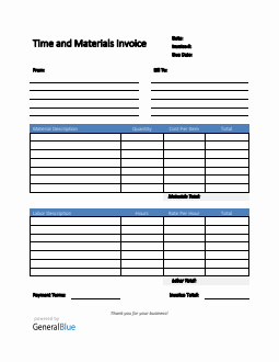Time and Materials Invoice in Word (Blue)